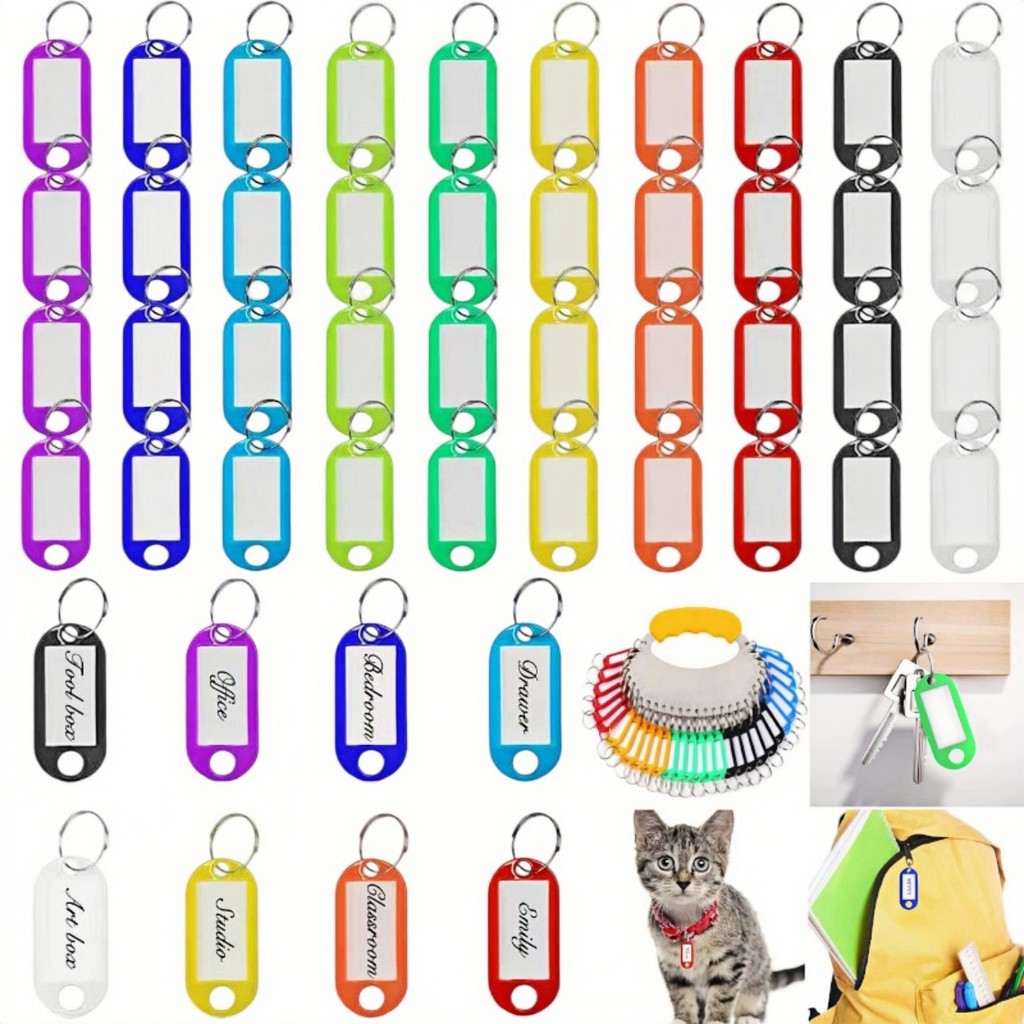 Jual 50 PCS KeyChain Labelable Plastic DIY Name Ring for Baggage Paper ...