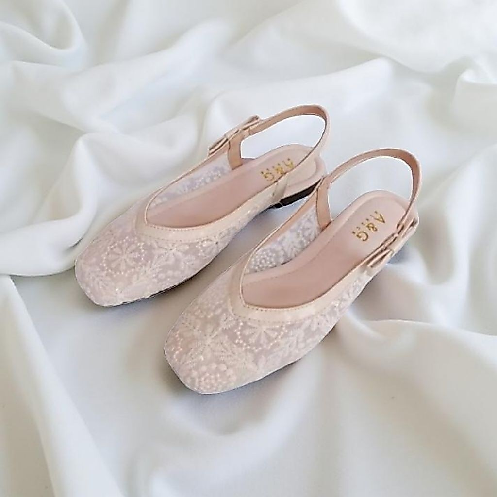 Sepatu sandal flatshoes wanita sandal pesta brukat V02