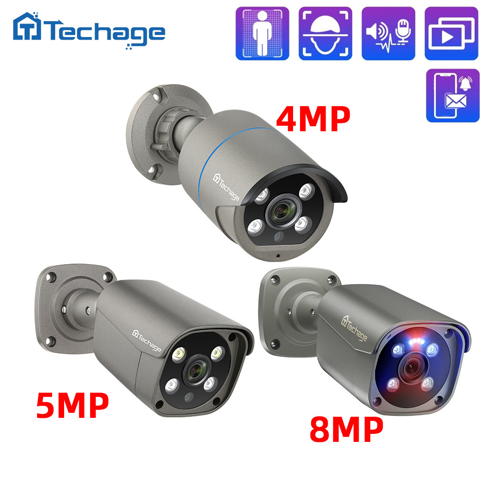 Jual Techage 4MP 5MP 4K Security Metal POE IP Camera H.265 Outdoor Two ...