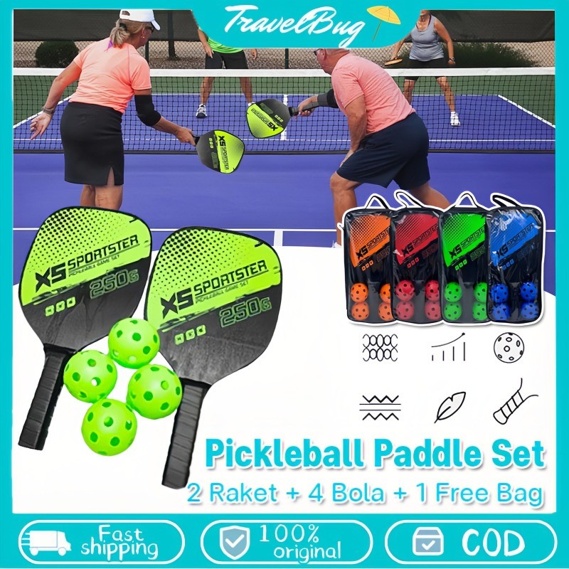 Jual Pickleball Racket 1Set Pickleball Racket Set - 2 Paddle + 4 Bola ...