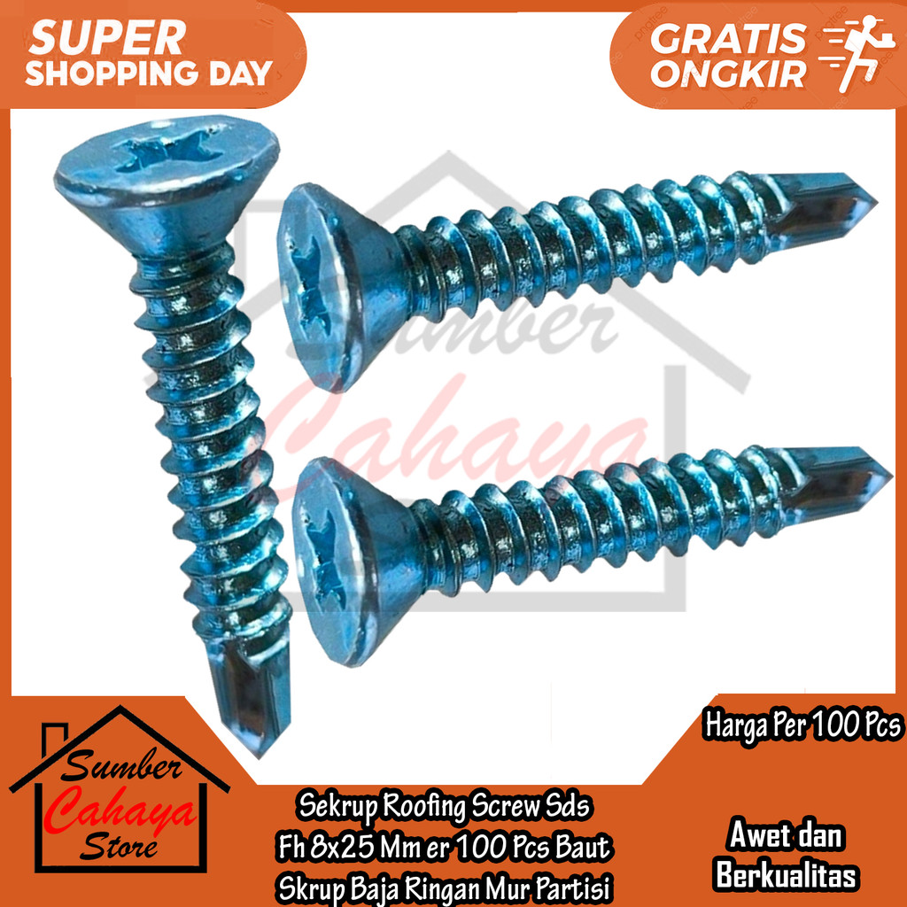 Jual Wilson Sekrup Roofing 8x25 Uk 8 x 25 Per 100 Pcs Baut Mur Partisi ...