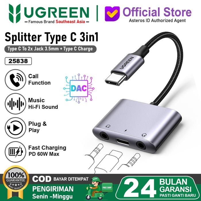 Jual UGREEN Converter Splitter DAC 3 in 1 Dual Jack 3.5mm + Type C to ...