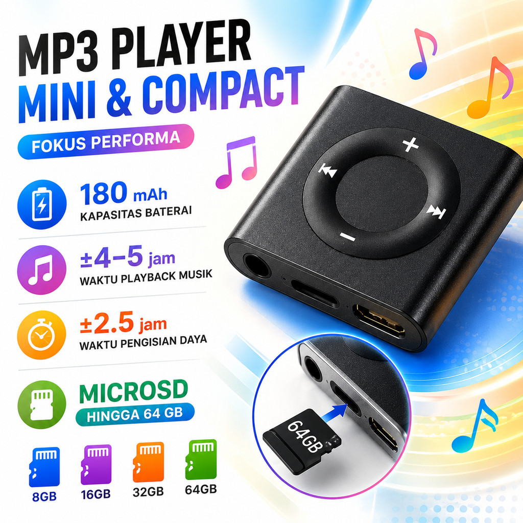 Jual Mini MP3 Player Build in Speaker 180 mAh Walkman HiFi Support ...