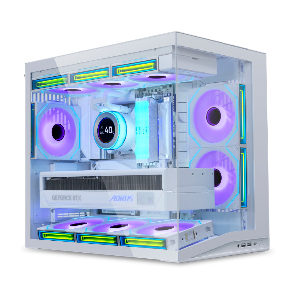 Casing Lianli Lian Li O11 DYNAMIC MINI V2 Flow O11DMIV2FW White - PC Komputer Gaming Mid Tower ATX Case - 5 Fan 120mm PWM - Pillar-less Tempered GLASS
