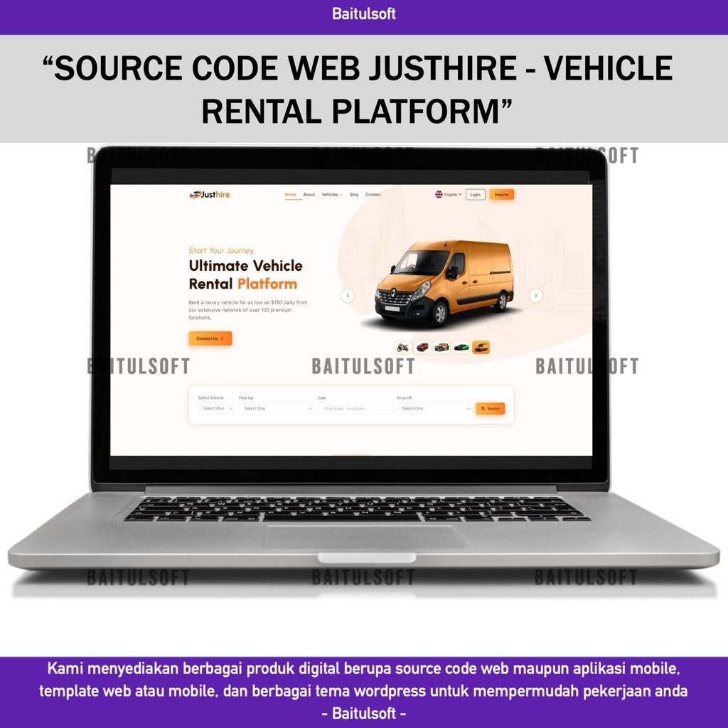 Jual SOURCE CODE APLIKASI WEB JUSTHIRE - VEHICLE RENTAL PLATFORM D87 ...