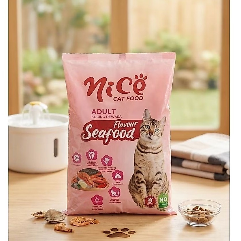 Nice Cat Adult Seafood Makanan kucing - 800 Gram