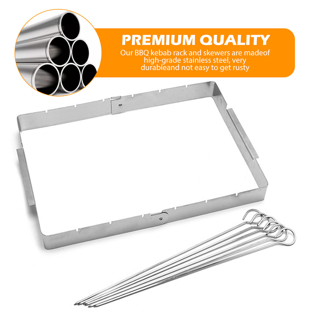 Jual BBQ Skewer Rack Stainless Steel BBQ Metal Skewers Foldable ...