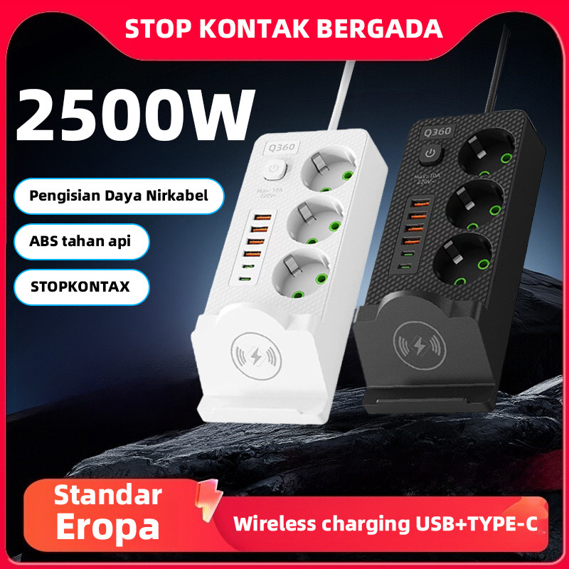 Jual COD Power Socket Listrik 3 Colokan + 4 USB + 1 Type-C 2500W Kabel ...