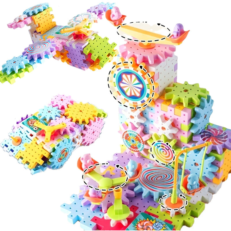 Jual Kids Electric Gear Building Toy Set Motorized Spinning Gears Set ...