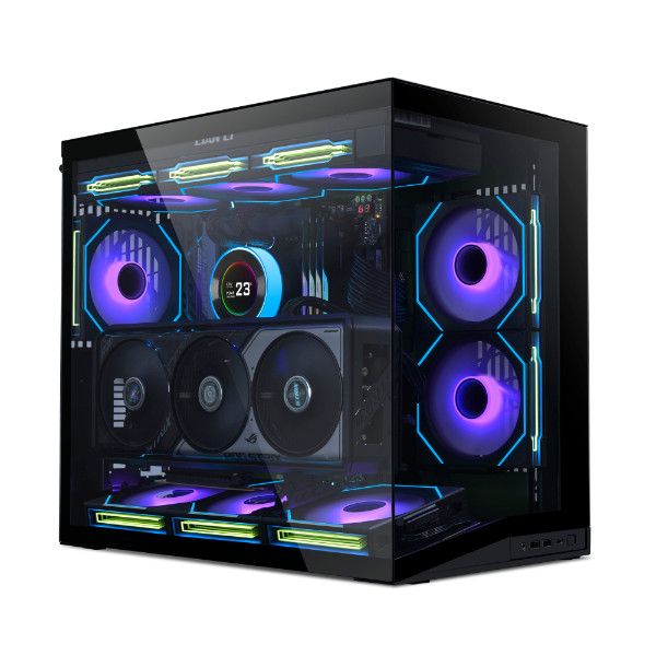 Casing Lianli Lian Li O11 DYNAMIC MINI V2 Flow O11DMIV2FX Black - PC Komputer Gaming Mid Tower ATX Case  - 5 Fan 120mm PWM- Pillar-less Tempered GLASS