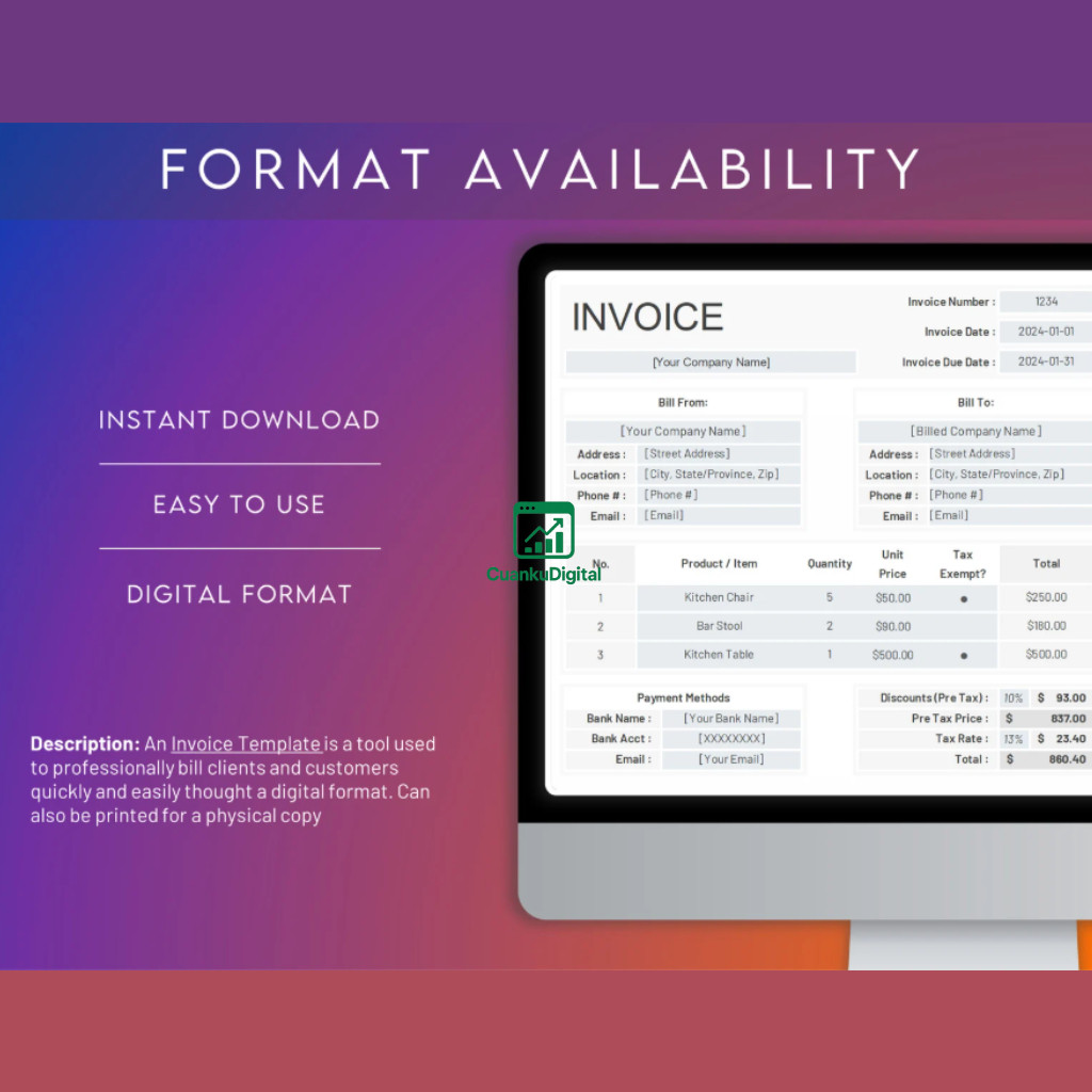 Jual Template Invoice PDF & Excel | Format Tagihan Bisnis | Bisa Cetak ...