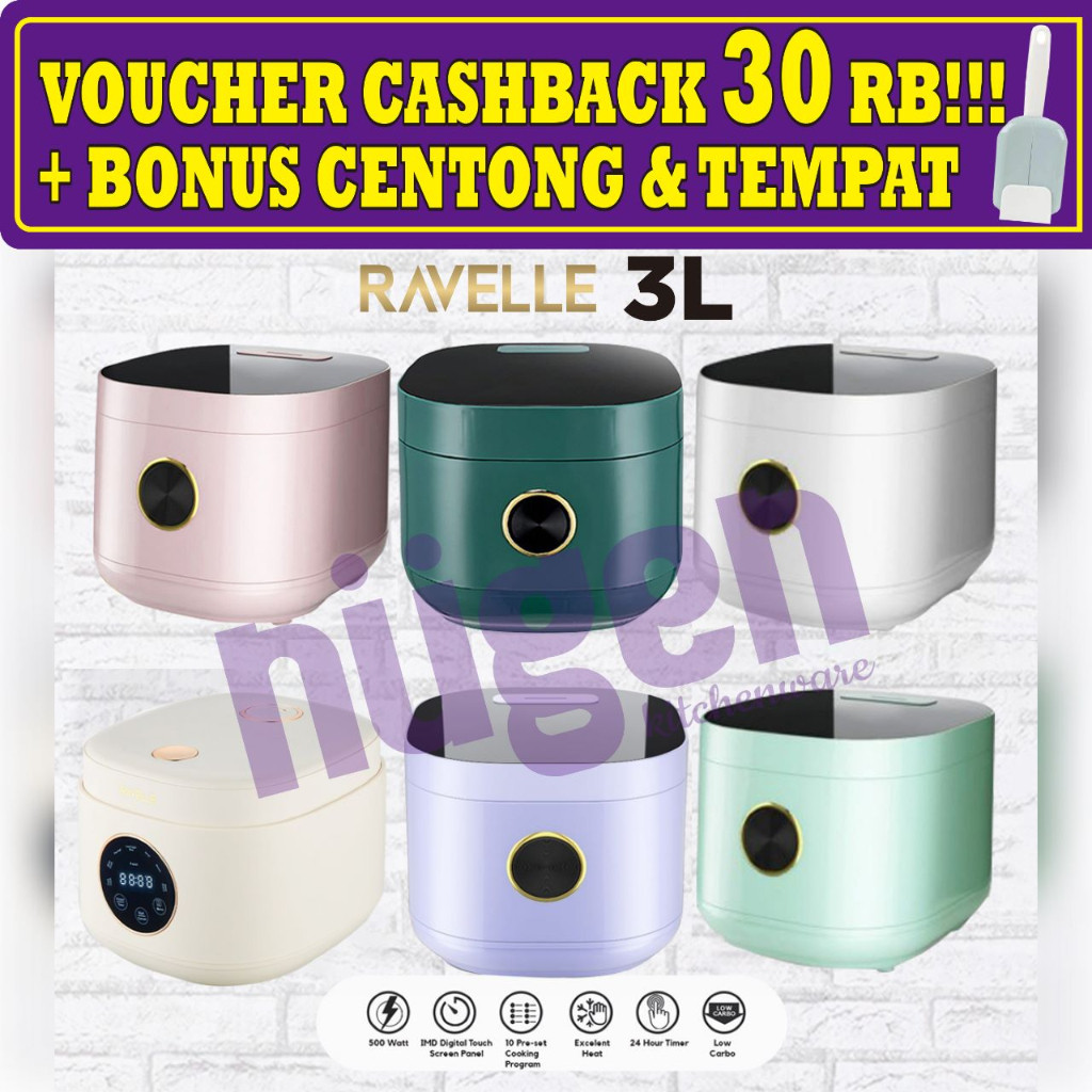 Jual [BONUS CENTONG + TEMPAT] Ravelle Digital Low Carbo Rice Cooker 3L ...