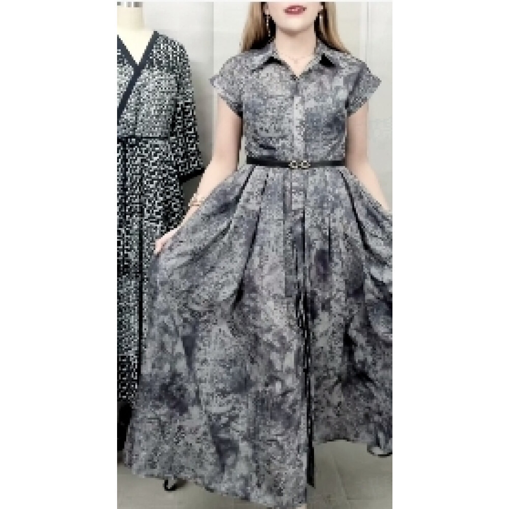 Jual FADFAD Gaun Gaya Elegan Lengan Pendek Berkerah Rok Panjang Lebar ...