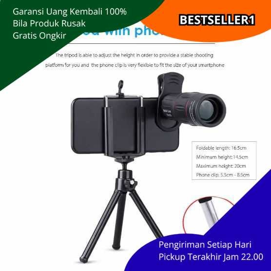 Jual Lensa Telephoto 18X Kamera HP Clip-On dengan Tripod Mini 2in1 ...
