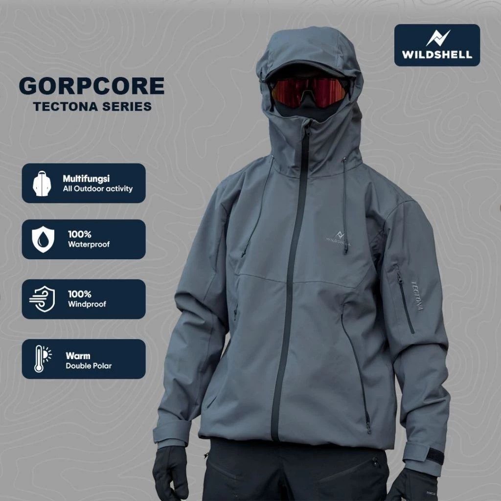 WILDSHELL - Jaket Gunung Gorpcore Tectona Series 100% Waterproof