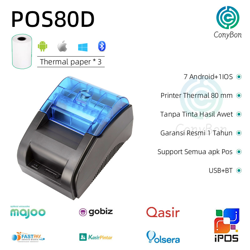 Jual Printer Thermal Bluetooth 80MM CETAK RESI DARI SUPPORT MOKA GOBIZ ...