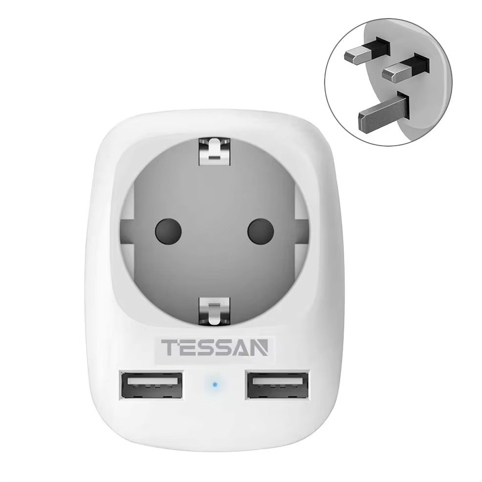 Jual TESSAN EU To UK Travel Adapter with 1 Outlet 2 USB Type C Portable ...