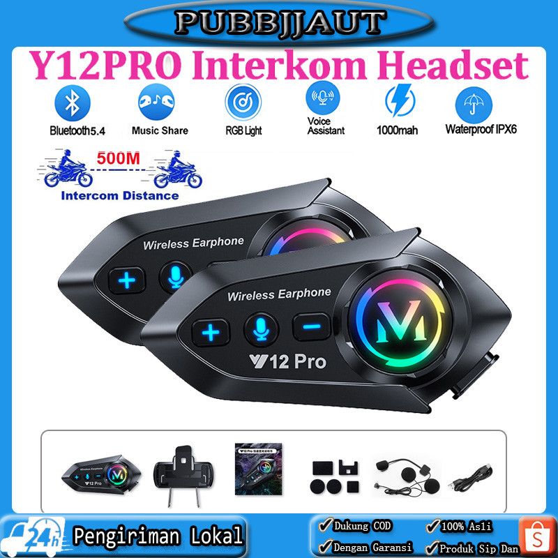 Jual Y12 PRO Headset Helm Bluetooth Sepeda Motor Headset Hands Music ...