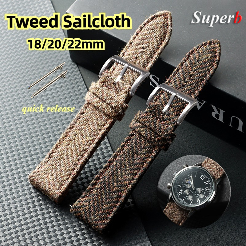 Jual Vintage Leather Tweed Sailcloth Strap 18mm 20mm 22mm Quick Release ...