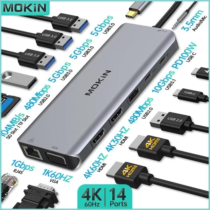 Jual MOKiN USB C Hub Docking Station Multirt with HDMI 4K,DP,100W PD,SD ...