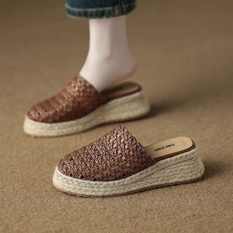 Jual Slipper jerami tebal, mesh, hollow knitted, sepatu muller setengah ...