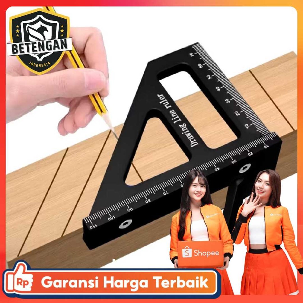 Jual Toohr Penggaris Pengukur Sudut Drawing Line Ruler 3D 45/90 Degree ...