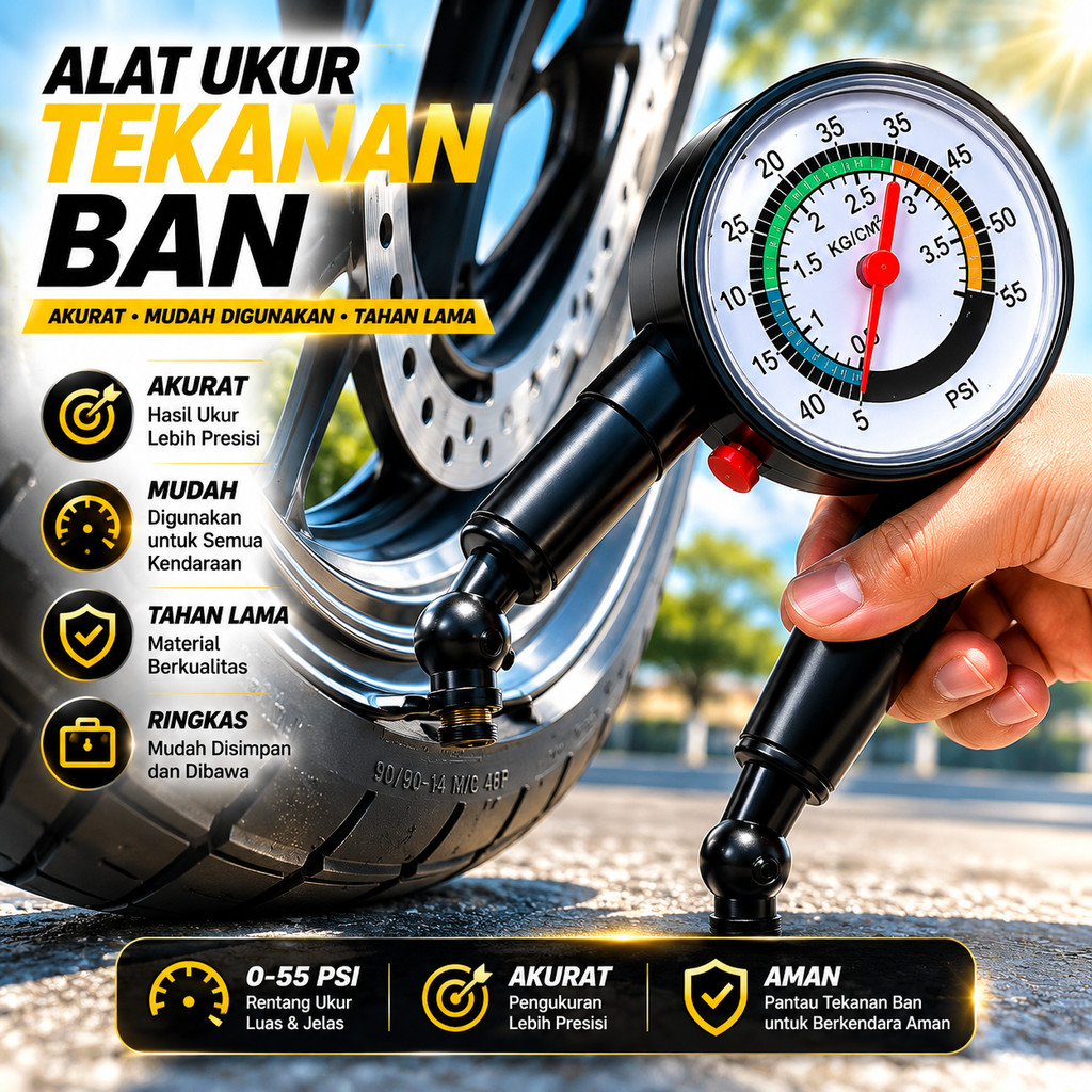 Jual Alat Ukur Tekanan Ban Mobil Motor Manometer Analog Tire Gauge 55 ...