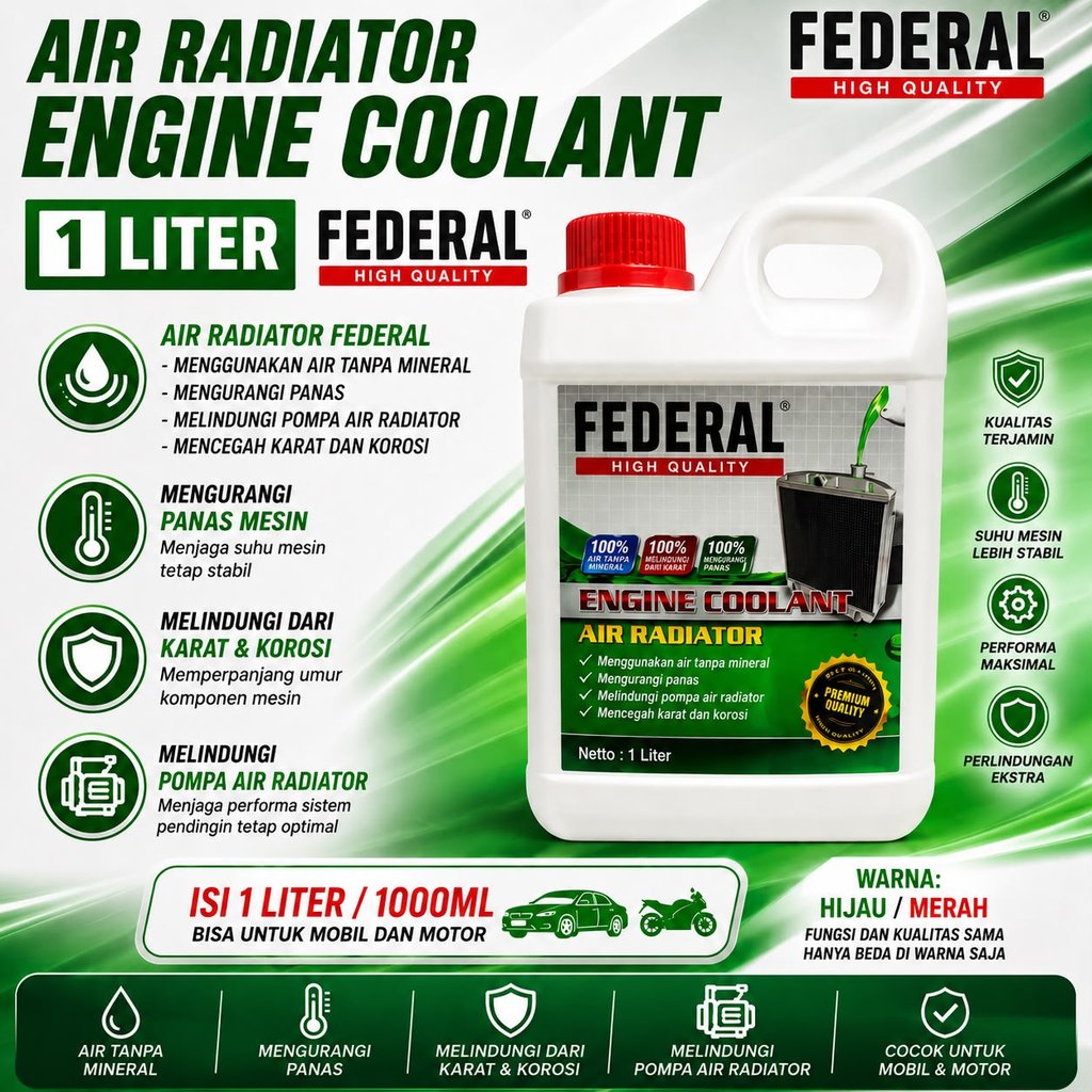 Jual GROSIR AIR RADIATOR ENGINE COOLANT 1 LITER FEDERAL 1000ML CAIRAN ...