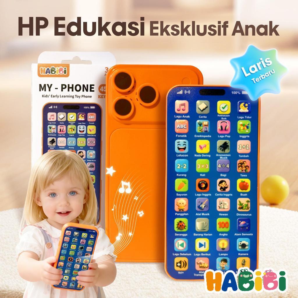 HP Edukasi - My Phone 45 Tombol Layar Sentuh Bisa Cas Mainan Persiapan Sekolah Anak Usia 3-5 Tahun Anti Jatuh