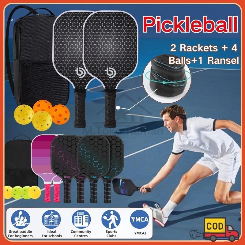 Jual 【COD】1Set Pickleball Set 2 Rackets + 4 Balls+1 Ransel Bahan Serat ...