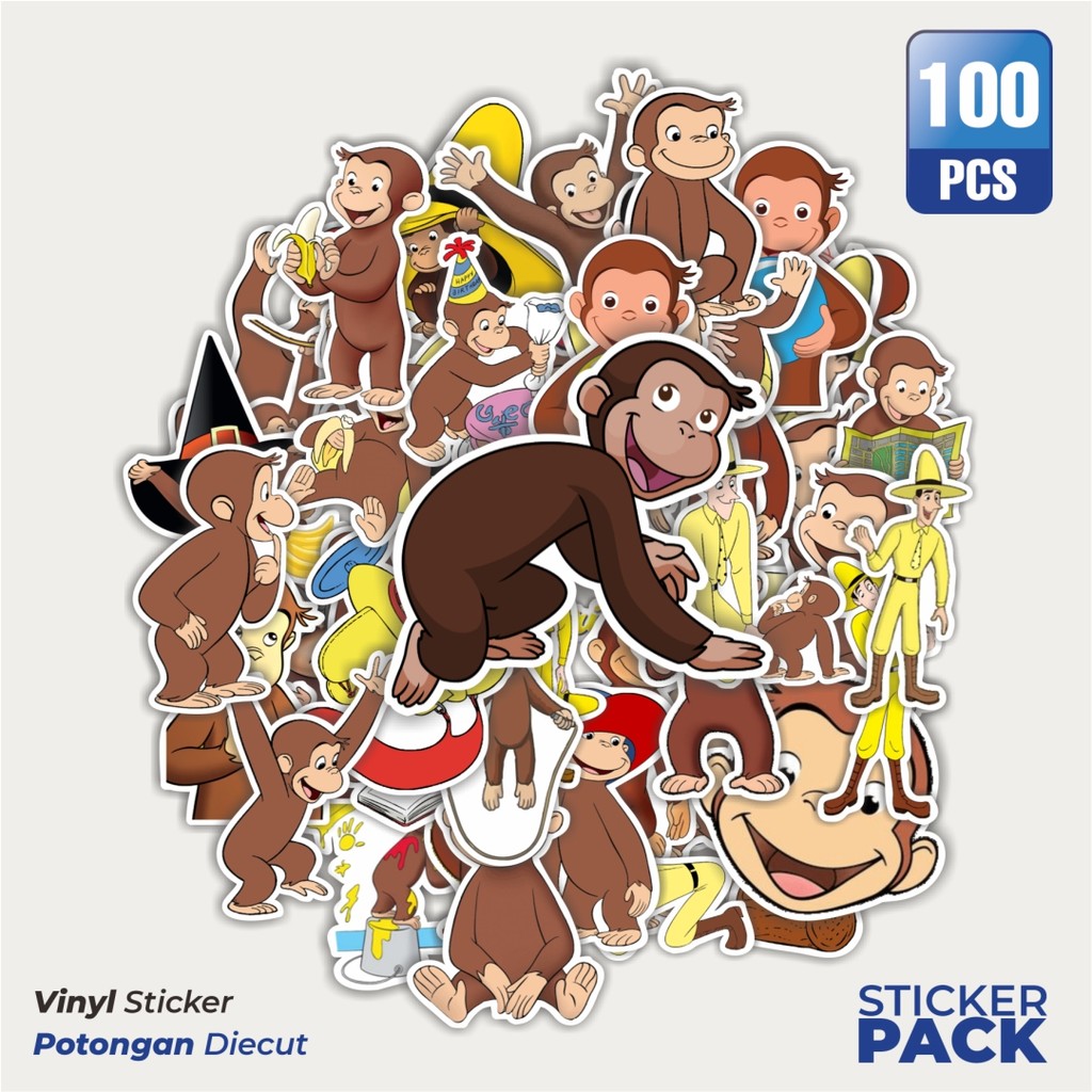 Jual MURAH 100 PCS Stiker Kartun Curious George Waterproof Aesthetic ...