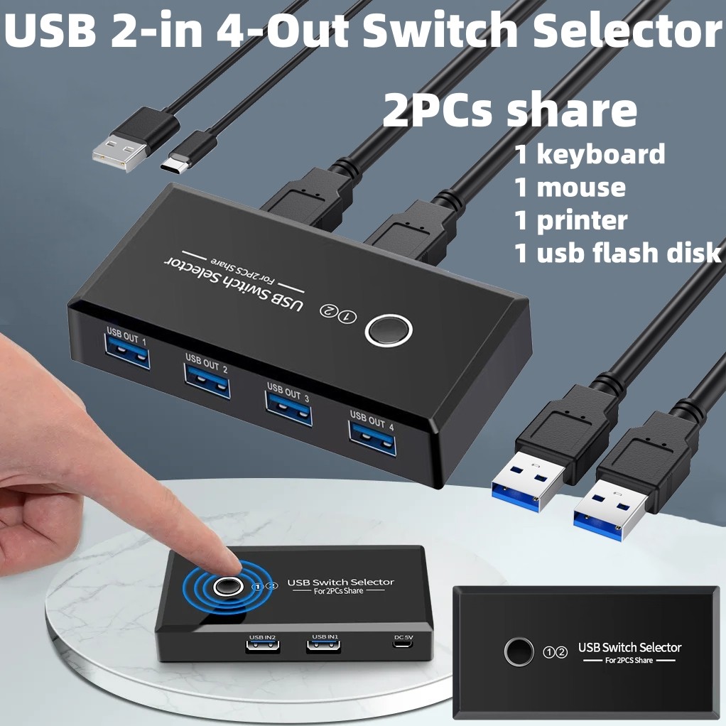 Jual USB 3.0 2.0 4x2 One-Button Switch Selector for 2 Computers Share 1 ...