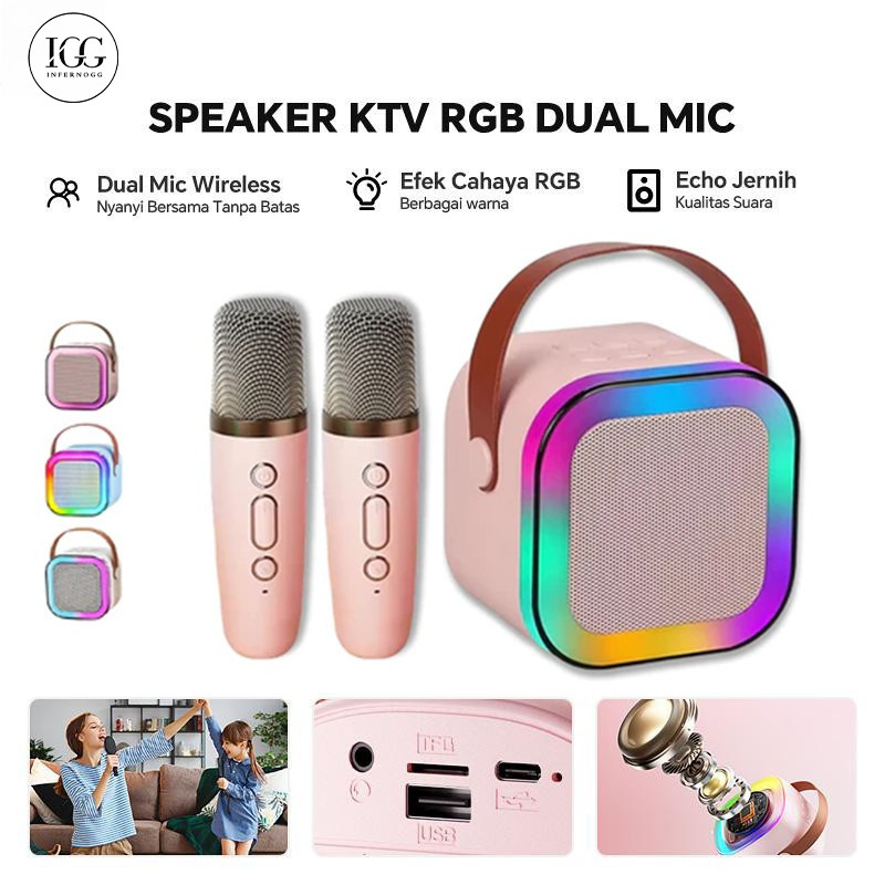 Jual ⭐Garansi 1 tahun⭐IGG Mini Speaker Bluetooth Karaoke 2 Mic Set ...
