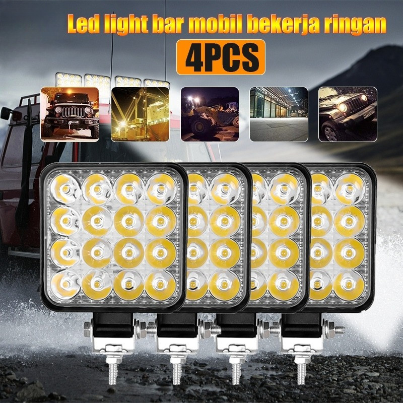 MOTOQIA Lampu Sorot LED Tembak Worklight Mobil Motor 48W 16 Titik Mata 12V-24V 4PCS Offroad