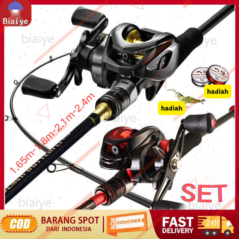 # Beli 1 Dapat 4 # Set Pancing Lengkap Murah Pancing 1 Set Lengkap Kuat COD Set Alat Pancing Murah Pancing 1 Set Murah Dan Kuat 1.65m 1.8m 2.1m 2 Bagian Pancing Dengan Gulungan Casting Pancing Berputar Seri Joran Pancing Kombo Fishing Set