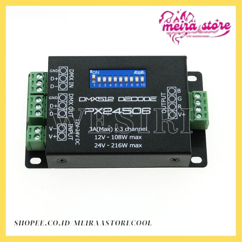 DMX512 PX24506 RGB LED Decoder Driver – 12V/24V – DMX Controller For LED Strip – Unbranded