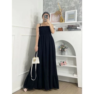 Korean Dress Polos Dress Kerut Tali Dress Smoke Panjang Crincle Air Flow