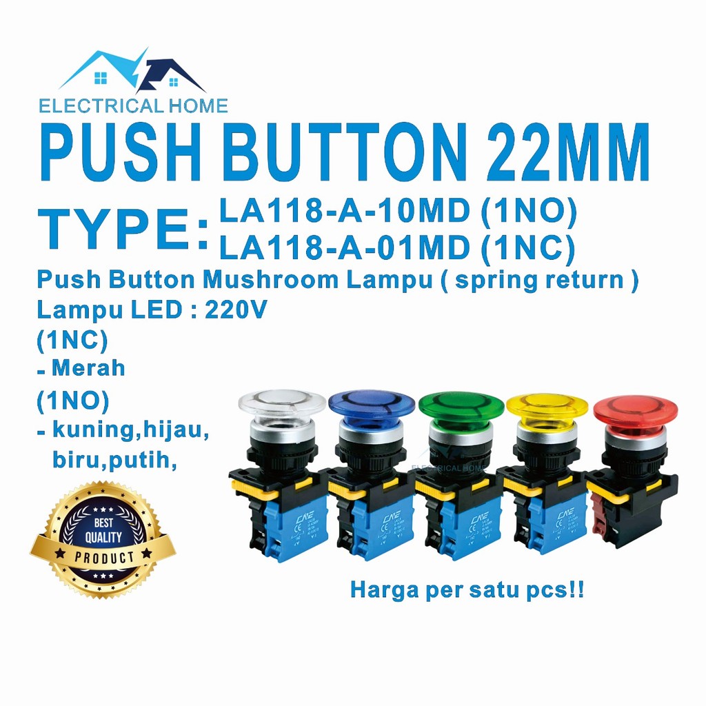 Jual PUSH BUTTON ILLUMINATED MUSHROOM HEAD (SPRING RETURN) 22MM ...