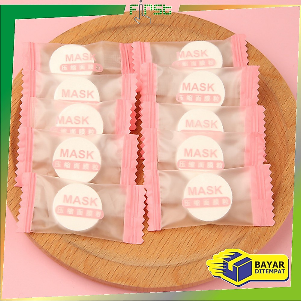 FH-K142 Tissue Bulat Mini Travel Sekali Pakai / Masker Wajah Kompres Towel Portable Tisu Bentuk Permen / Travelling Compressed Paper Mask Sheet Import