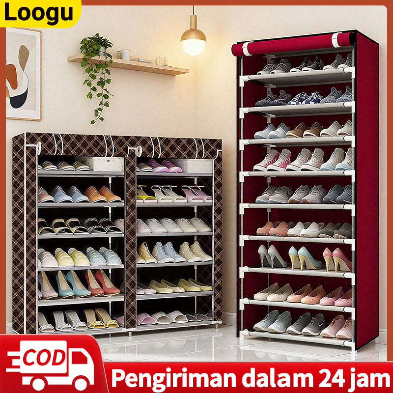 Jual Loogu Rak Sepatu Kain 9/6 Susun dengan Penutup Resleting Anti Debu ...