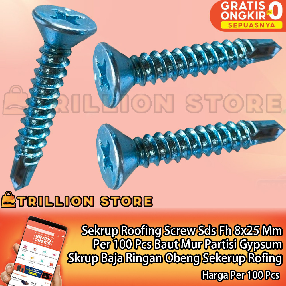 Jual Wilson Sekerup Rofing Sekrup Skrup Roofing 8x25 Uk 8 x 25 Per 100 ...