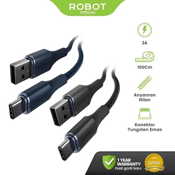 Jual KABEL DATA TYPE C TO TYPE C ROBOT RNCC100/RNCC20 | Kabel Robot ...