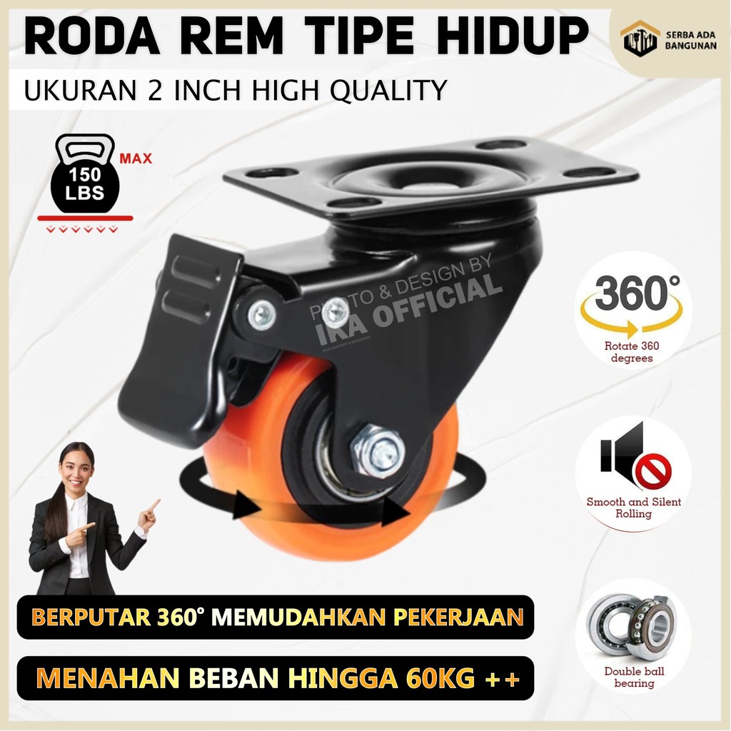Jual SAB - Roda 2 inchi PU Double bearing Heavy Duty Etalase Troli ...