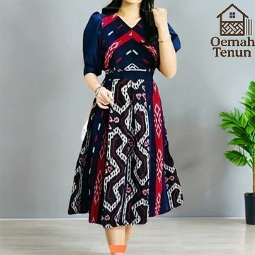 Baju Tenun Dress Tenun Premium Wanita Elegan Setelan Wanita Midi Acara Natal Formal