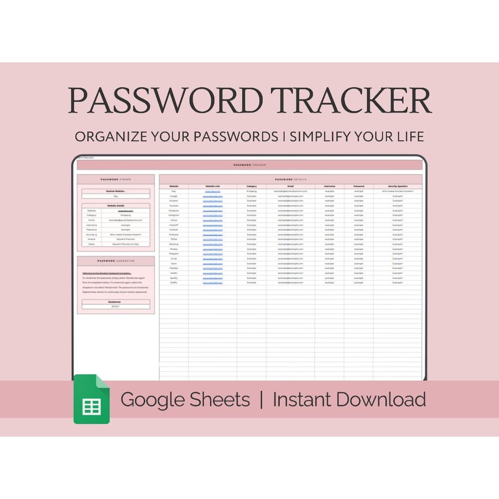 Jual Password Tracker Spreadsheet Google Sheets, Password Keeper ...