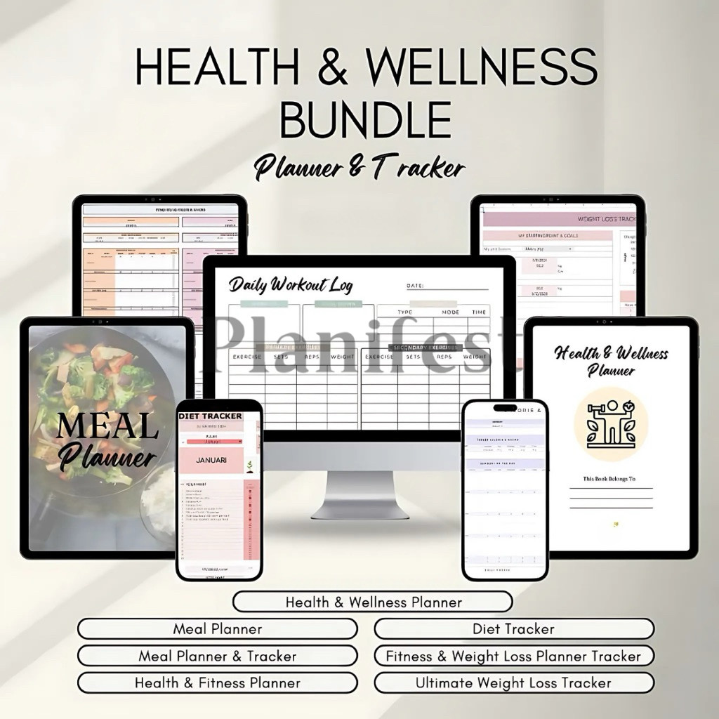 Jual Health & Wellness Planner Bundle – Diet, Meal, Fitness & Weight ...