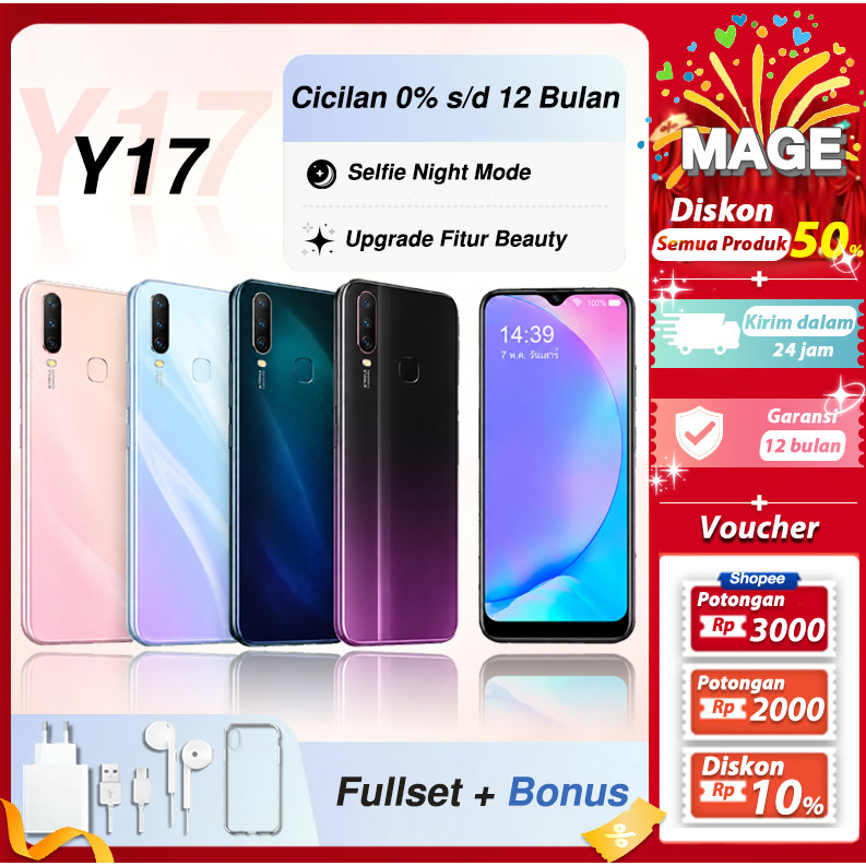 VIVO Y17 RAM 8GB ROM 256GB 5000mAh 6.35 Inch 4G LTE Dual SIM HP Android Fullset Garansi 1 Tahun