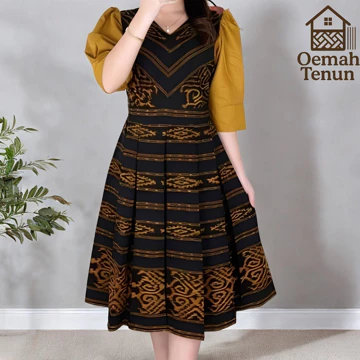 Baju Tenun Dress Tenun Premium Wanita Elegan Setelan Wanita Midi Acara Natal Formal