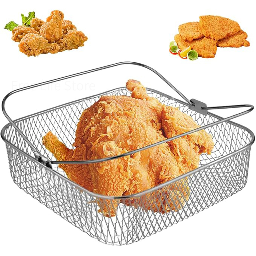Jual 8 Inch Air Fryer Basket Stainless Steel Square Air Fryer Pan Wire ...