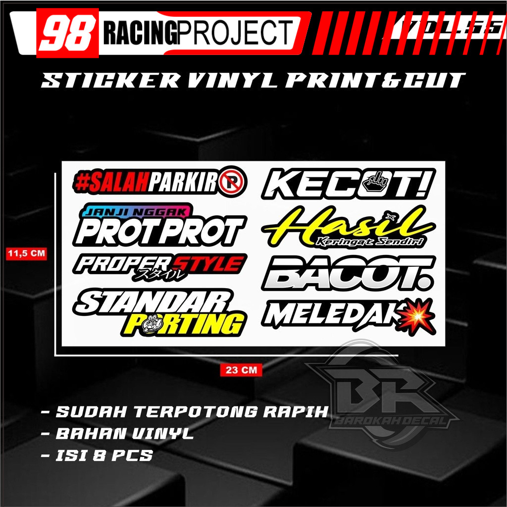 Jual Sticker Racing Vinyl Pack Print & Cut Stiker Motor Setiker Kata ...